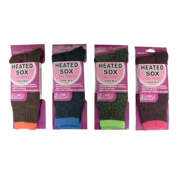 4 Pair Heated Socks Heat Thermal Insulated Warm Boot Socks Brushed Interior Size 9-11 Ladies Female