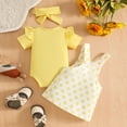 thumbnail image 3 of Splozh Baby Girl Outfit 3 6 9 12 18 Months Baby Girl Clothes Suspender Skirt Newborn Ruffled Romper Dress Headband Outfits,Yellow,3-6 Months, 3 of 5