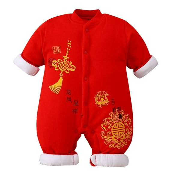 CUZIBR Baby Unisex Fall Festival Cotton Print Autumn O-Neck Long Sleeve Romper Jumpsuit Oneise One-Pieces Clothes Chinese Calendar New Year Outfits Classic Dailywear For Toddler