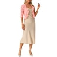 thumbnail image 2 of INSPIRE CHIC Women's Floral Lace Ruffle Hem Open Front Half Sleeve Lightweight Bolero Shrug L Pink, 2 of 6
