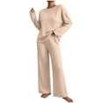 thumbnail image 2 of Admvng 2 Piece Outfit Set for Women Ribbed Knit Long Sleeve Top and Long Pants Casual Loungewear Coordinated Tracksuit, 2 of 5