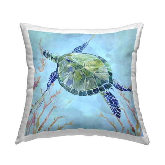 Stupell Industries Deep Sea Aquatic Tortoise Orange Kelp Water Turtle Coastal Blue,18 x 7 x 18 Decorative Pillows