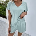 thumbnail image 2 of ibiyuan Short Sets for Women 2 Piece Outfits Summer Loose Lounge Set Ribbed Textured Knit Short Sleeve, 2 of 10