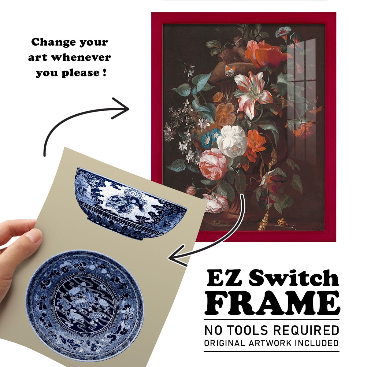 Porcelain in Blue and White I -Framed Print w/glass-Cherry Red