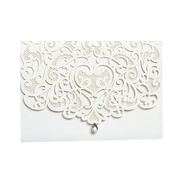 10 tarjetas de invitación de boda huecas con sobres de diamantes de imitación para boda, despedida d Tomshoo Blanco/10 piezas
