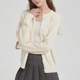 thumbnail image 6 of Lightweight Sweater Cardigan for Women Knitted Crew Neck Long Sleeve Button Down Coat Trendy Casual Comfy Clothes (S, Beige), 6 of 7