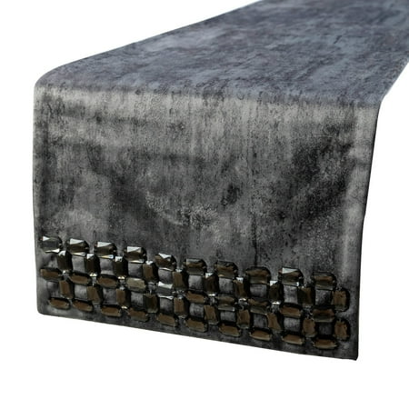 

Decorative Grey Table Runner 8 Seater Table Runner (16 x 108 inch) Crystals & Foil Table Runner Suede fabric Table Linen Geometric Pattern Halloween Decorations - Crystal Susan