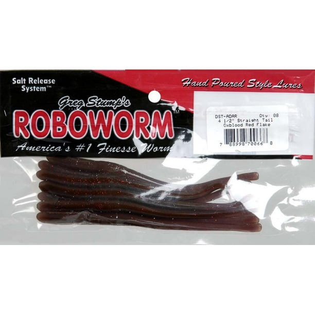 Roboworm Straight Tail Worm 41/2" Oxblood/Red Flake