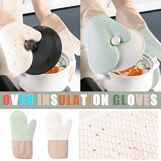Fiudx Guantes para Microondas, Forro de Algodón Grueso, Aislamiento Térmico, Textura de Gel de Sílice, Versátiles para Hornear, Asar y Cocinar, Ideal Como Regalo para Cocineros, Juego de 33,5 X 19 Cm