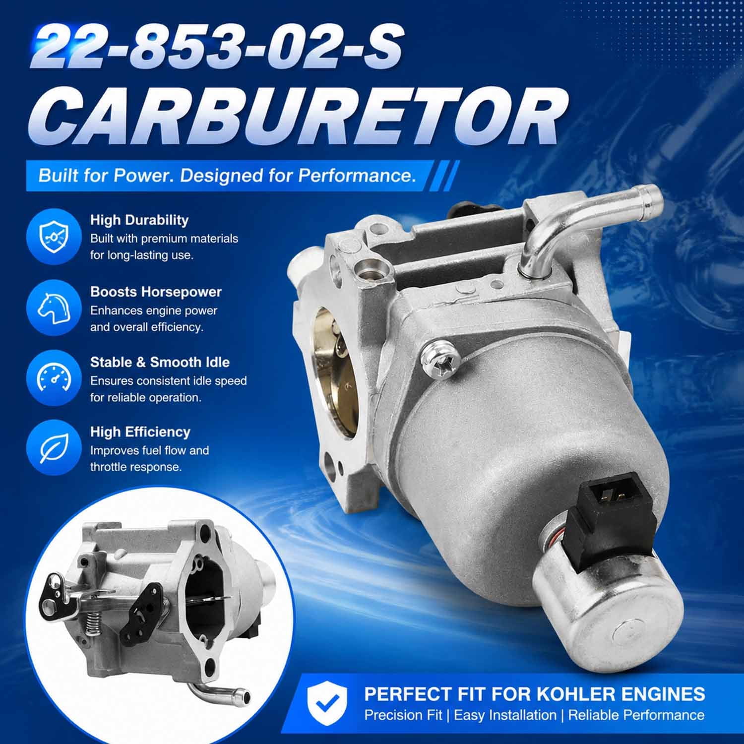 22-853-02-S Carburetor Compatible with Kohler Series Engines KS540-3011 KS530-3012 S540-3014 KS590-3011 KS595-3018,Replace Part Number KH-22-853-02-S Lawn Mower Engines Carb