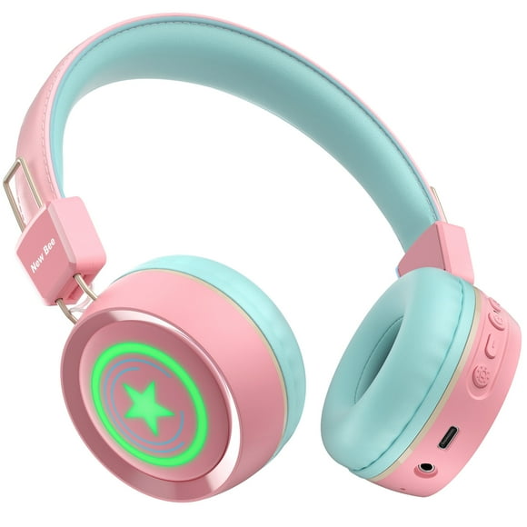 Auriculares inalámbricos Bluetooth para niños con micrófono | luz LED | 25 horas de tiempo de juego | Sonido estéreo New Bee KH22B