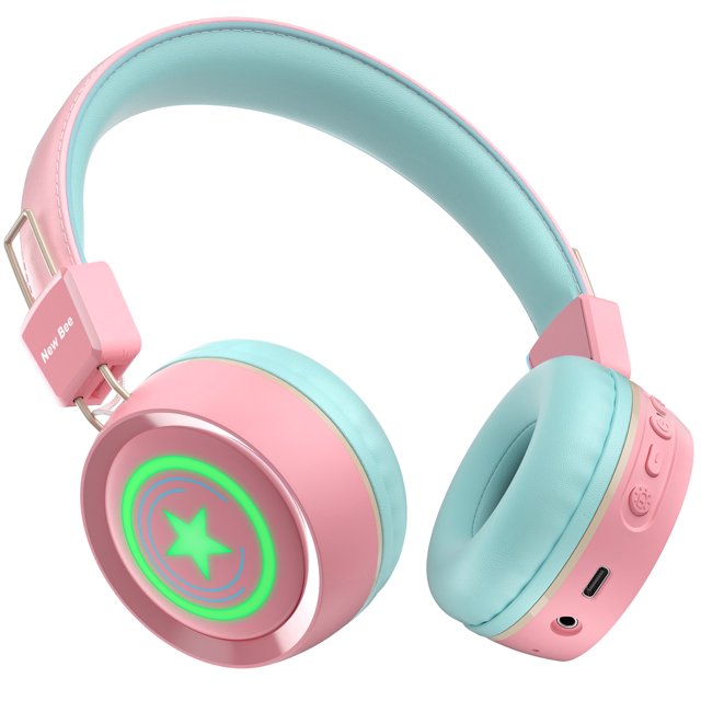 Auriculares inalámbricos Bluetooth para niños con micrófono | luz LED | 25 horas de tiempo de juego | Sonido estéreo New Bee KH22B