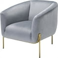 thumbnail image 1 of ACME Fauteuil d'Appoint en Velours Carlson avec Dossier en Tonneau Gris et Or, 1 of 7