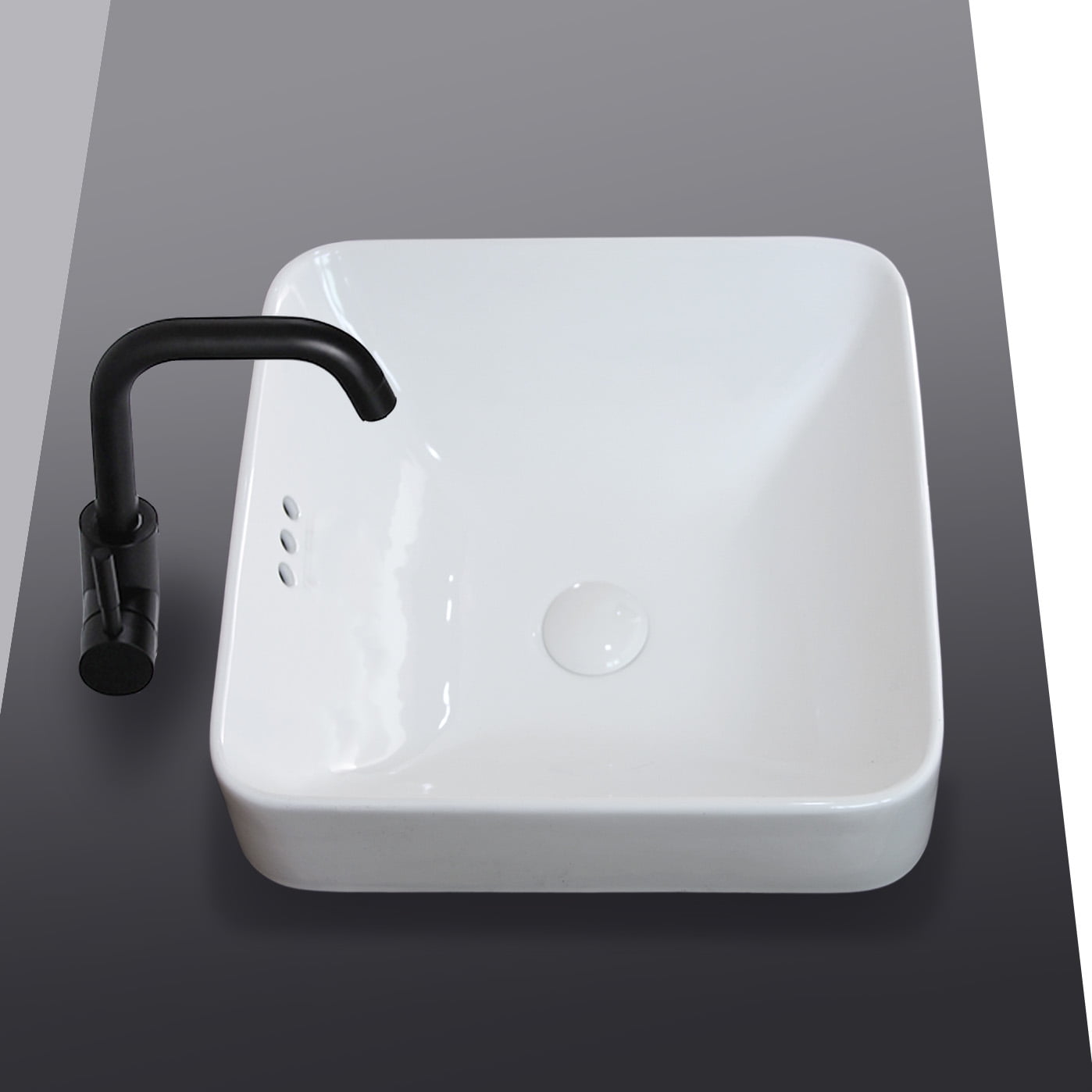 WinZo WZ6173 Square Semi-Recessed Bathroom Sink 16.5" White Ceramic Finish Drop in Vessel Basin