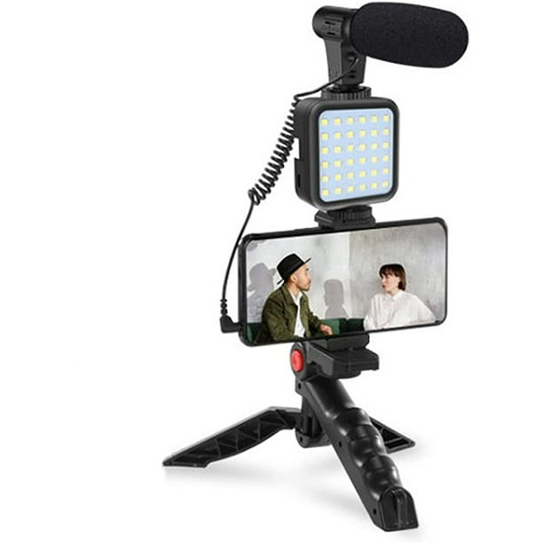 Trépied photo,Mini trépied avec Microphone et lumière LED, support