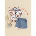 thumbnail image 4 of vera natura Little Boy 4th of July Outfits, Lapel Neck Short Sleeve Flag Print Tops with Bowtie + Elastic Waist Shorts Set, 4 of 9