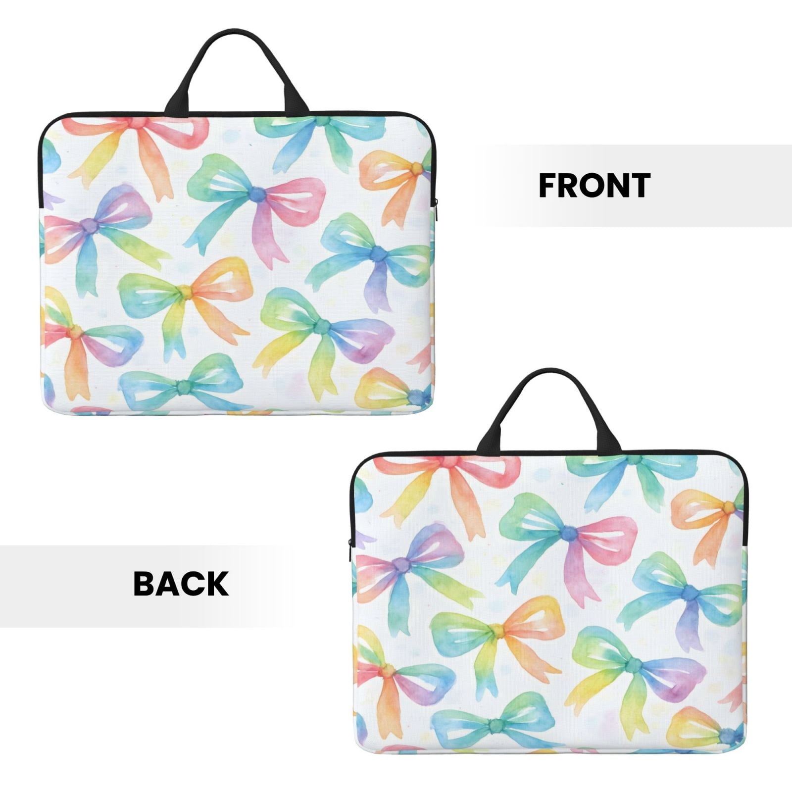 Laptop Sleeve Bag For Women Men 14inch Waterproof Durable Protective Computer Carrying Cover Handle Laptop Case Bag Watercolor Rainbow Ribbon Bow Pattern