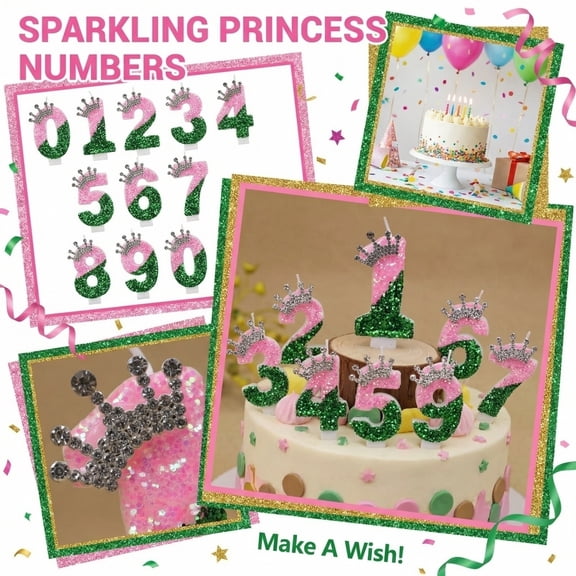 Birthday Number Candle, Glitter Crown Cartoon, 1 Piece,Suitable for Kids Princess Birthday Party Cake Decoration