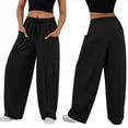 thumbnail image 3 of Pantalones Bombachos Holgados de para Mujer, Pantalones Casuales de Verano con Cordón, Ropa de Viaje con Bolsillos 2025 Negro L, 3 of 7