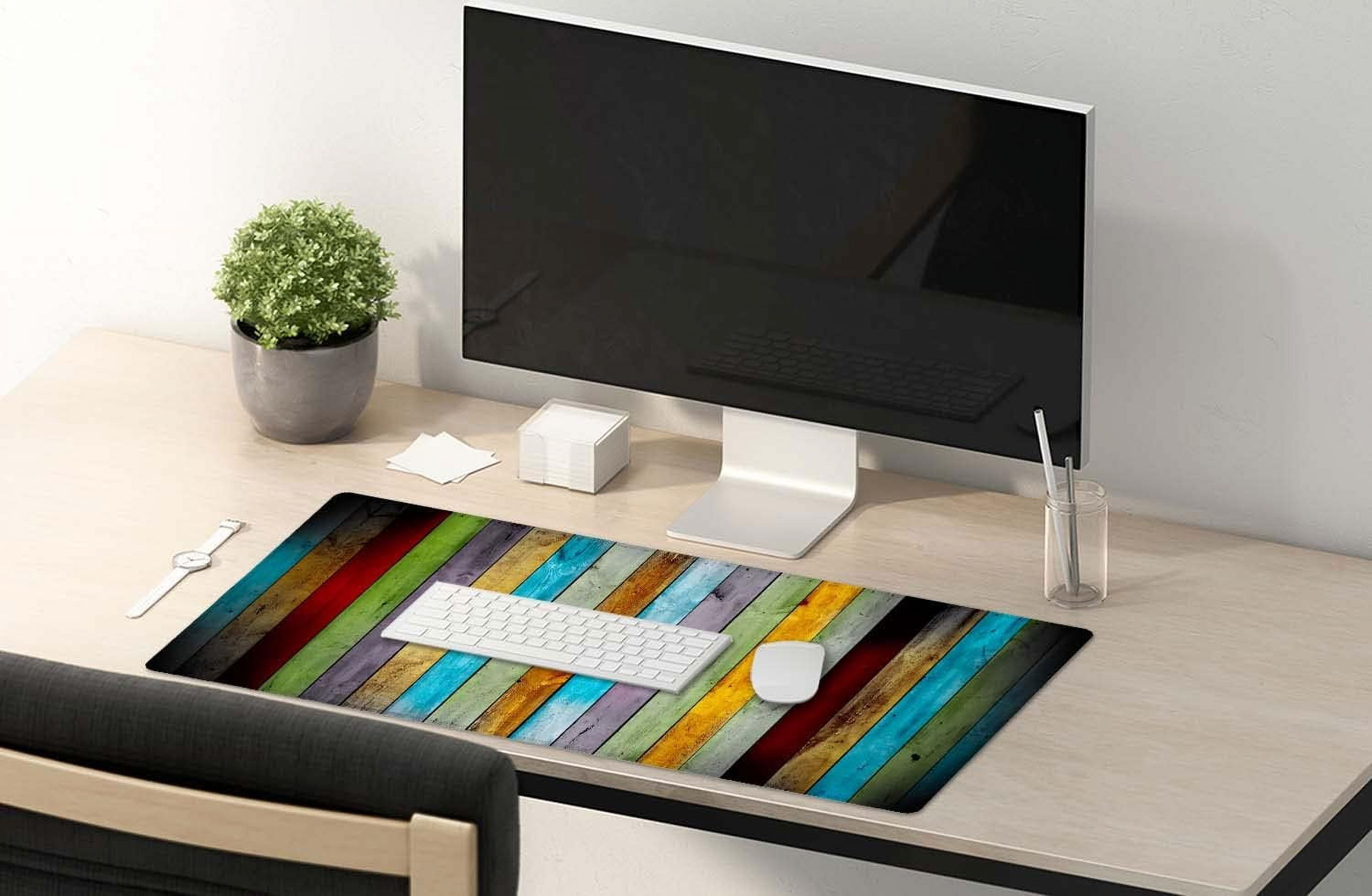 Large Mouse Pad, Full Desk XXL Extended Gaming Mouse Pad 35.5" X 15.7", Waterproof Desk Mat with Stitched Edge, Non-Slip Laptop Computer Keyboard Mousepad for Office & Home, Colorful Wood