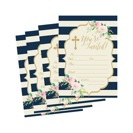 - 50 Navy Religious Invitations, Confirmation, Holy Communion, Baptism, Christening, Baby Dedication or Blessing, Reconciliation, 1st First Communion Invites, Easter Party Invitation Cards