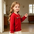 thumbnail image 5 of EnJoCho Toddler Girls Knit Cardigan Girls Ruffled Hem Bow Open Front Sweater Jacket Kids Long Sleeve Button Cute Clothes Tops Cable Knit Girls Sweater Fall, 5 of 8