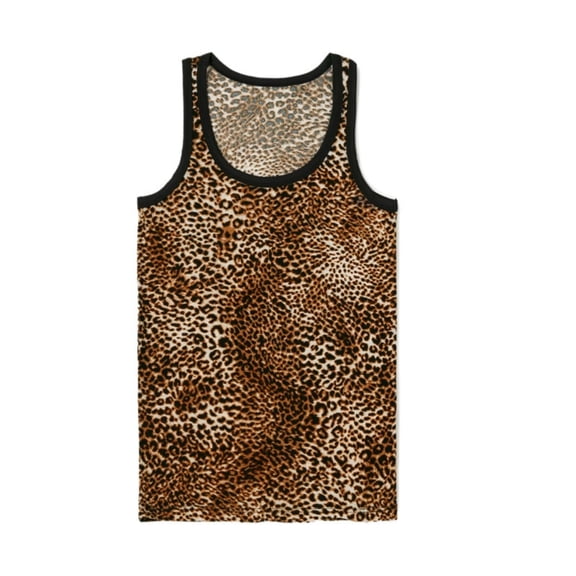 Men's Summer Slim Fit Classic Leopard Print Tank Top Elastic Sleeveless Workout Shirt Gym Fitness Clothes