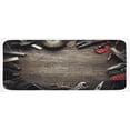 thumbnail image 1 of Industrial Kitchen Mat, Grungy Tools on a Wooden Board Manual Manufacturing Repairing in Workshop, Plush Decorative Kitchen Mat with Non Slip Backing, 47" X 19", Brown Grey Red, by Ambesonne, 1 of 1