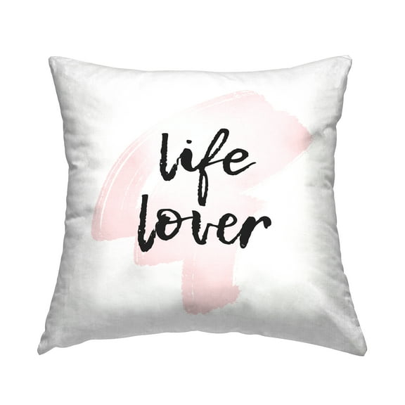 Stupell Industries Life Lover Casual Pink Black Calligraphy Design by Martina Pavlova Throw Pillow