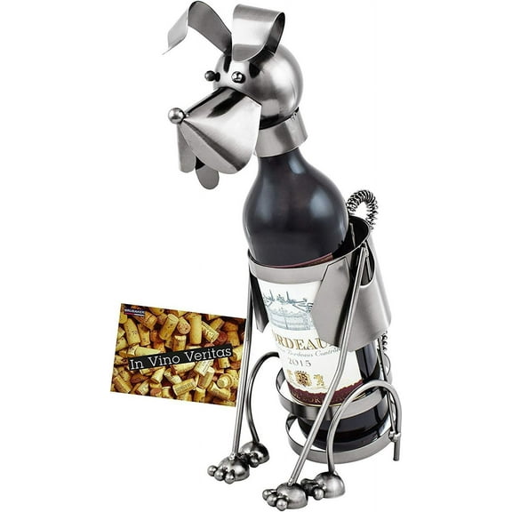 Wine Bottle Holder 'Dog' - Table Top Metal Sculpture - with Greeting Card