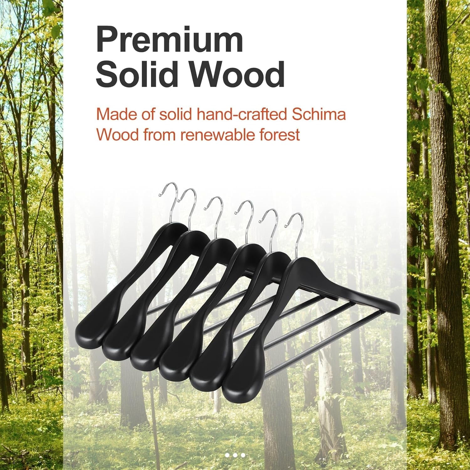 Solid Wood Wide Shoulder Suit Hangers with Non-Slip Pants Bar, 360 °   Swivel Hook, Heavy Duty Coat Hangers for Jackets, 10 Pack in Walnut