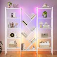 thumbnail image 4 of Triple 5-Tier Bookshelf with LED Lights for Living Room, 17 Open Shelves Large Bookcase with App Control RGB Light Strip, Modern Tree Design Storage Shelf with Metal Frame, White, 4 of 9