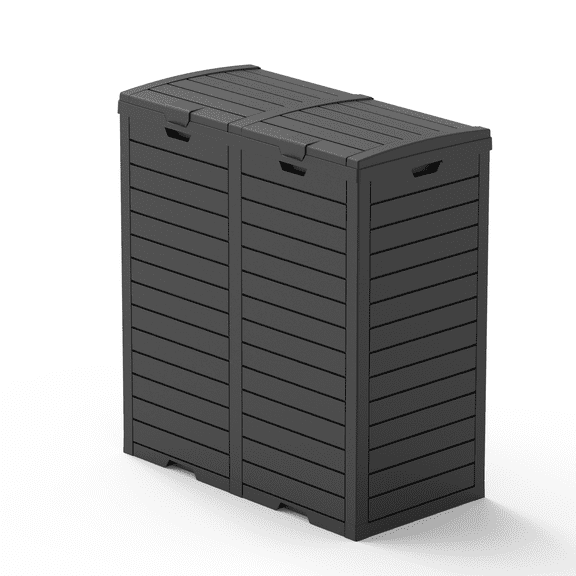 Decksplore 62 Gallon Outdoor Trash Can, Waterproof Garbage Can with Tiered Lid and Drip Tray, Resin Outside Trash Bin for Patio, Backyard, Deck Black