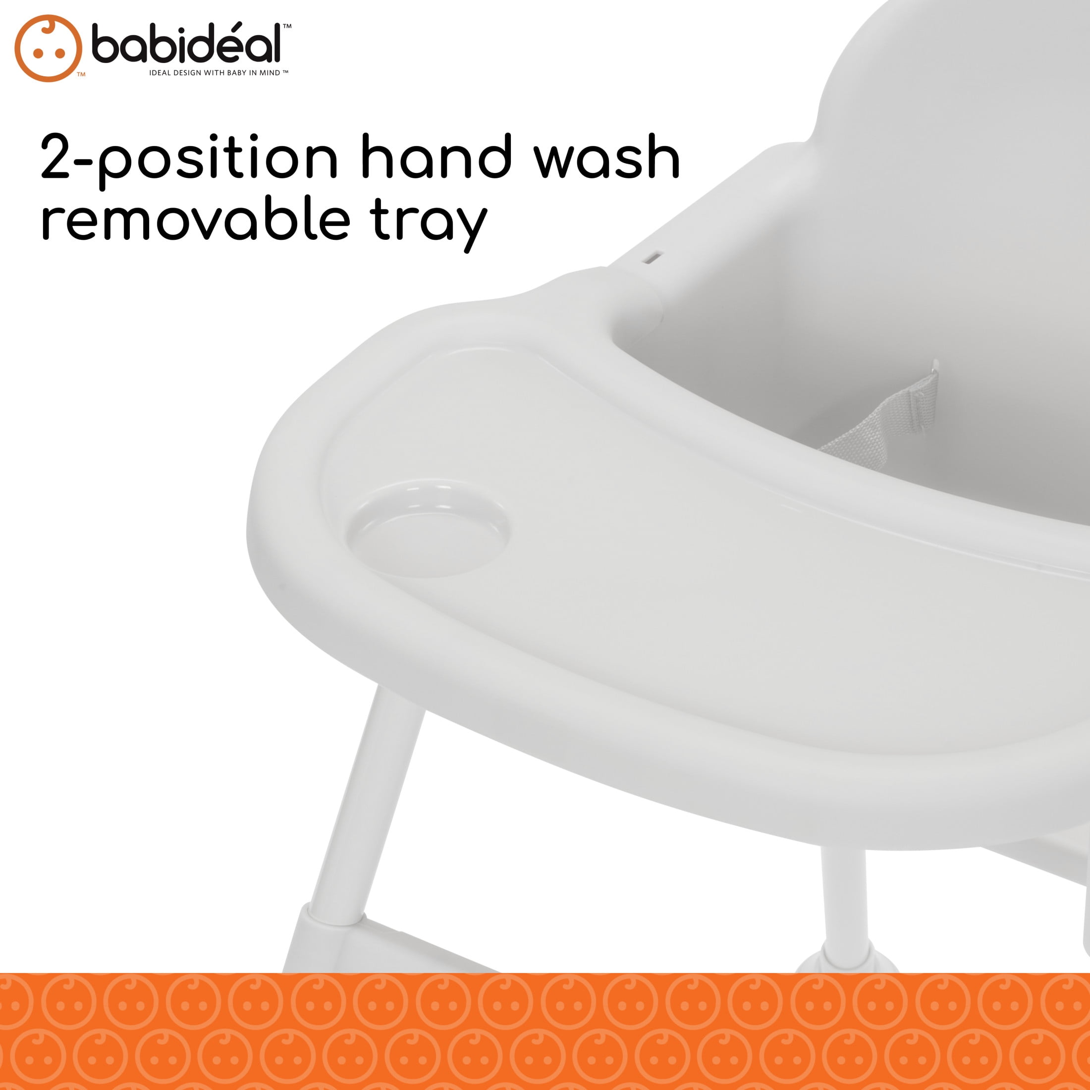 Babideal Lightweight Baby High Chair with Tray & Harness – White, Portable Easy-Clean Feeding Chair