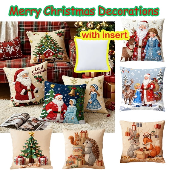 17.7x17.7 in Christmas Throw Pillow, Merry Christmas Pillow Covers, Decorative Pillow Cases with Soft Fabric and Hidden Zipper for Sofa Couch Home Decor Holiday Seasonal Decorations, Lazyguy