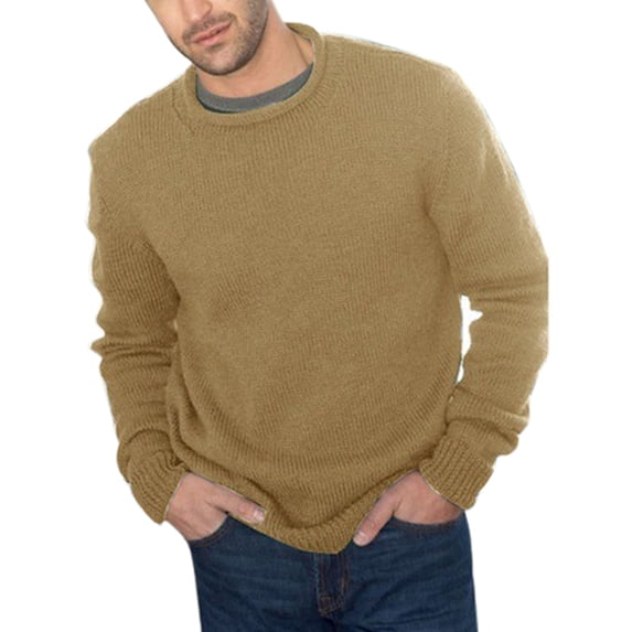 Paille Men Winter Warm Knitwear Knitted Sweaters Casual Work Jumper Tops Crew Neck Holiday Sweater Pullover Khaki M