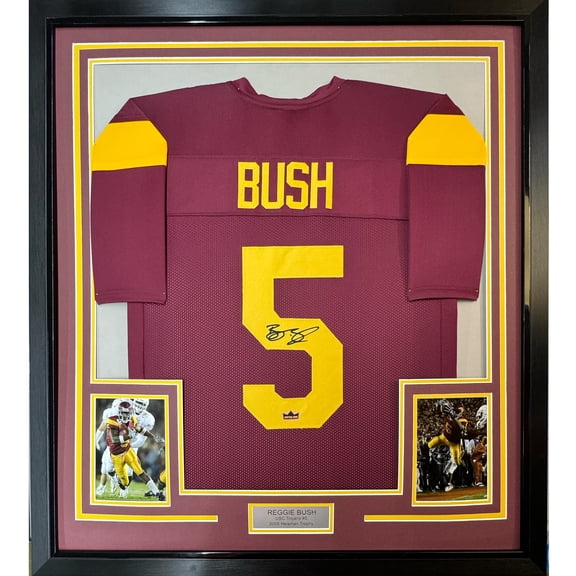 Framed Facsimile Autographed Reggie Bush 35x39 USC Maroon Reprint Laser Auto College Football Jersey