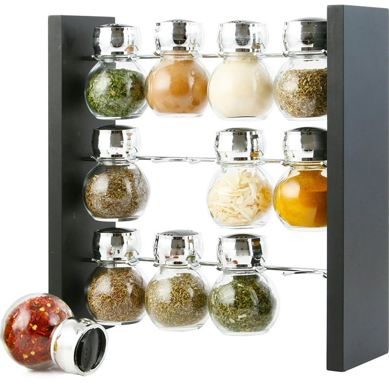 Spice Jar Rack - 12 Durable Glass Jars in Sleek & Attractive Stand