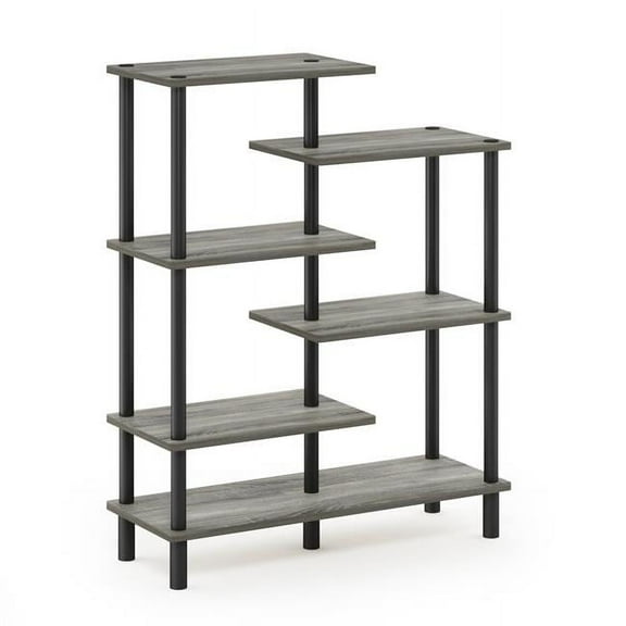 18089GYW-BK Turn-N-Tube 6-Tier Accent Display Rack, French Oak Grey & Black - 31.50 x 39.45 x 11.61 in.
