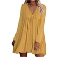 thumbnail image 2 of Lilgiuy Women's Autumn Winter Solid Blouse V-Neck Chiffon Long Sleeve Dress Yellow Fall Fashion for 2022 Spring Winter, 2 of 5