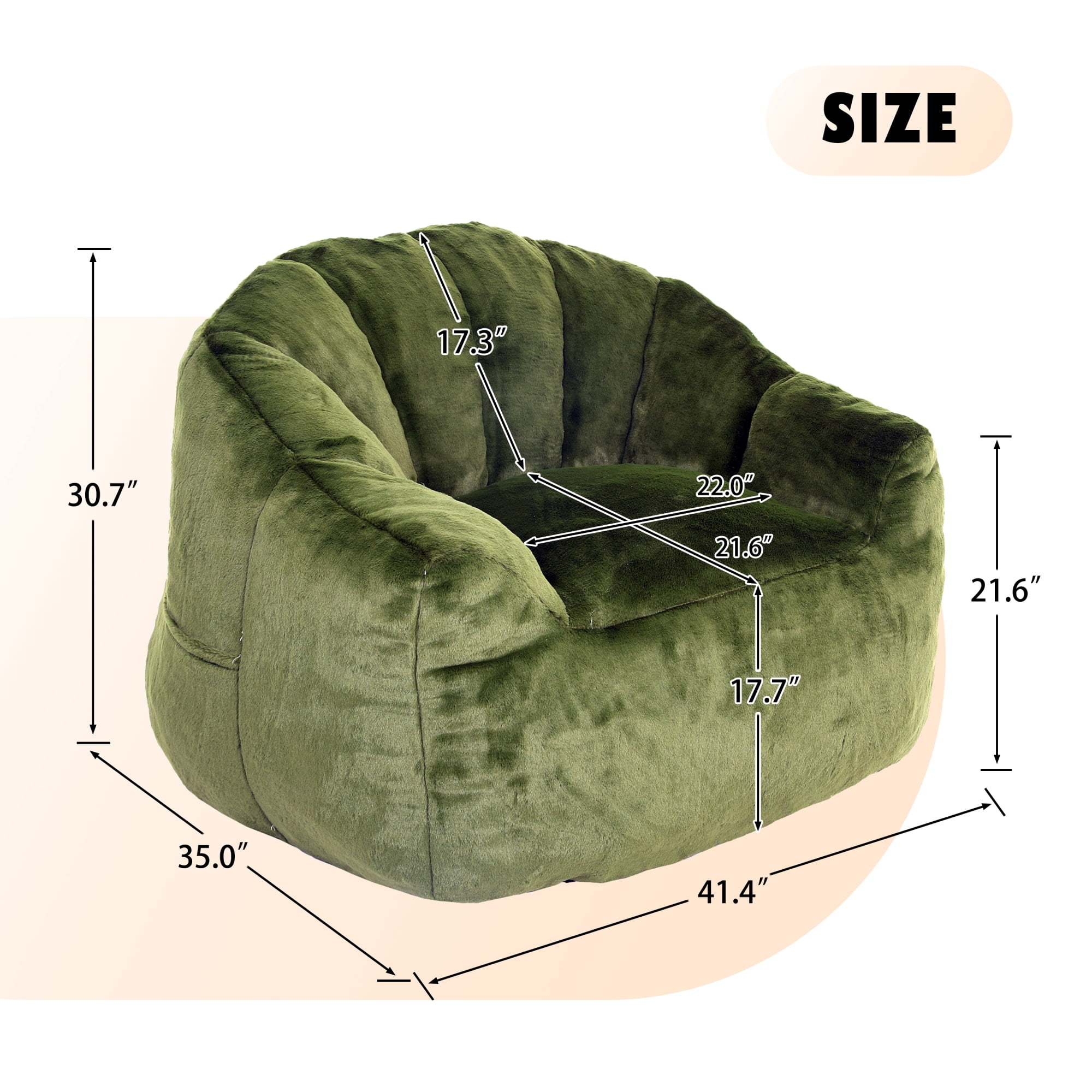 Bean Bag Chair for Adults and Kids, Oversized Bean Bag Sofa Chair with Armrests Stuffed High-Density Foam, Lazy Sofa Lounge Floor Sofa for Living Room,Bedroom Reading,Green