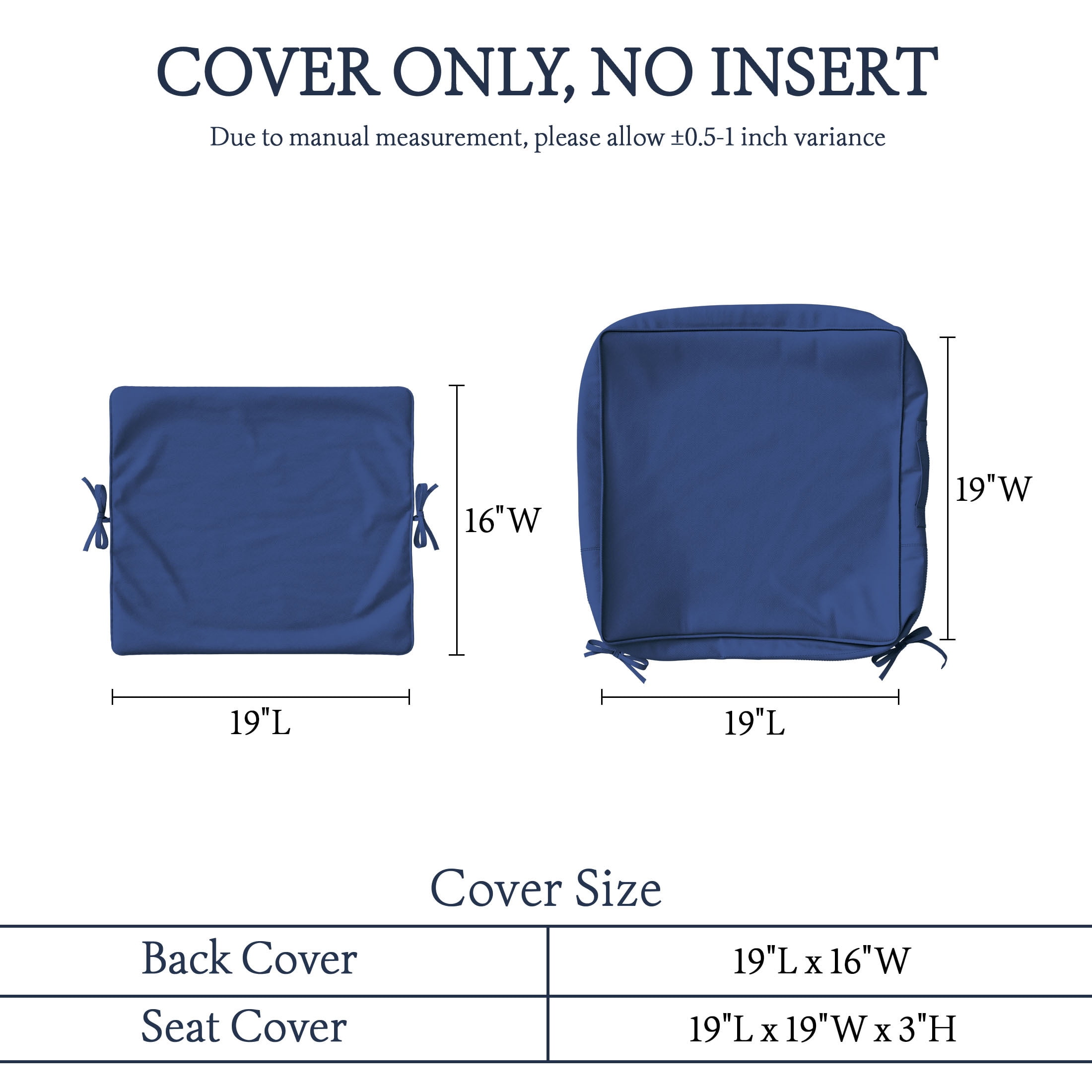 Pakunoda 19" x 19" Patio Furniture Cushion Covers, 2 Set of Waterproof Outdoor Deep Seat Cushion Replacement Slipcovers, Outdoor Cushion Covers with Zipper for Patio Furniture, Blue