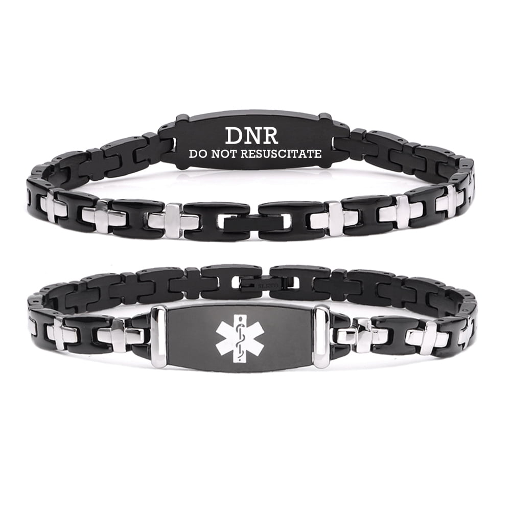 LinnaLove 7 1/2 in Lady Medical Alert id Bracelets-Black Stainless ...