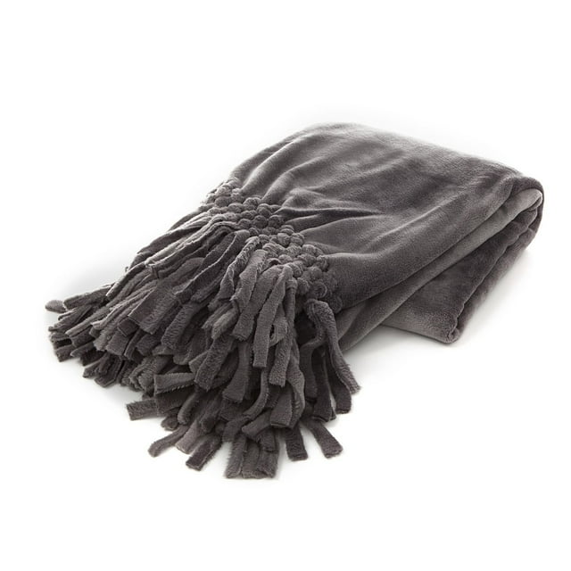 Couverture douillette Gouchee Home Rio – Beige clair, polyester ultra-doux avec franges – Accessoire décoratif confortable pour canapé, lit ou salon