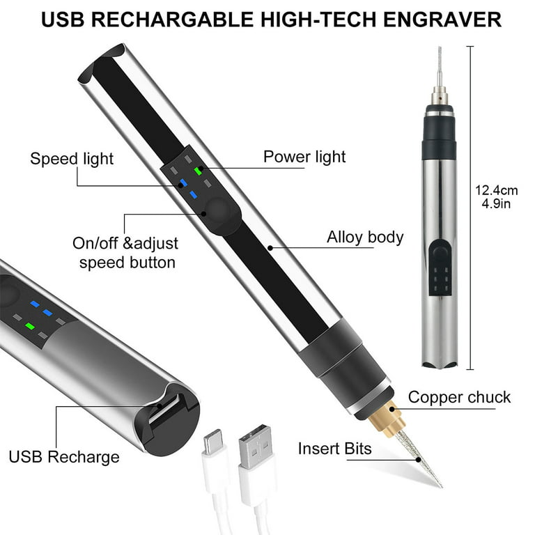 20W Engraving Pen with 44 Bits, USB Multi-Functional Electric Cordless  Engraver Tool for DIY, Polishing Carving Jewelry 