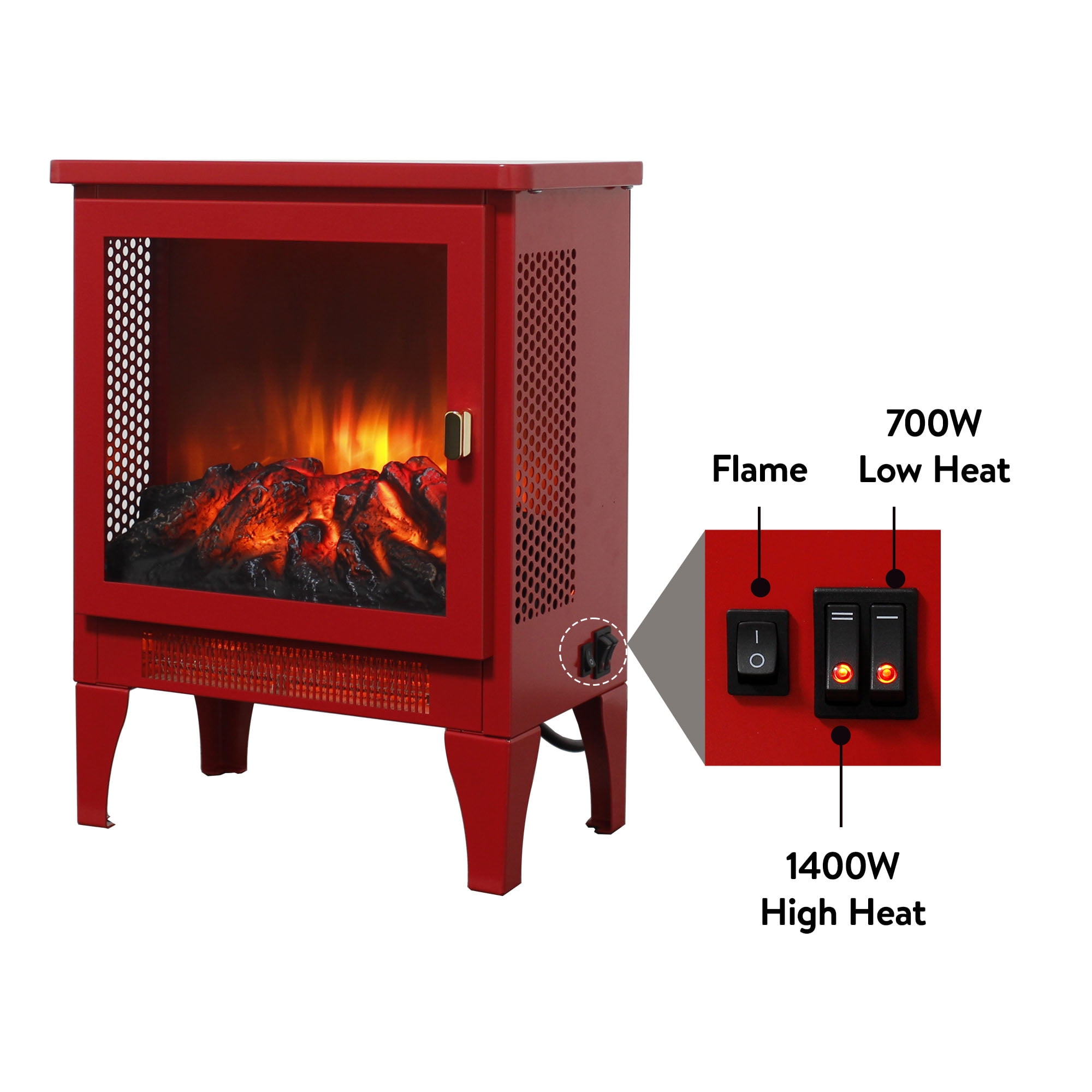 Indoor Fireplaces 17 inch Freestanding Electric Fireplace Stove heater with 3D Flame effect,Classic Red,Gas Indoor Fireplaces