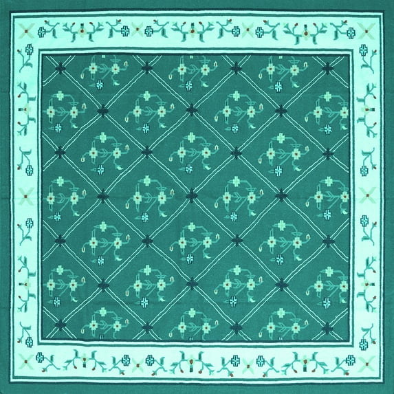 Ahgly Company Machine Washable Indoor Square Abstract Turquoise Blue Contemporary Area Rugs, 6' Square