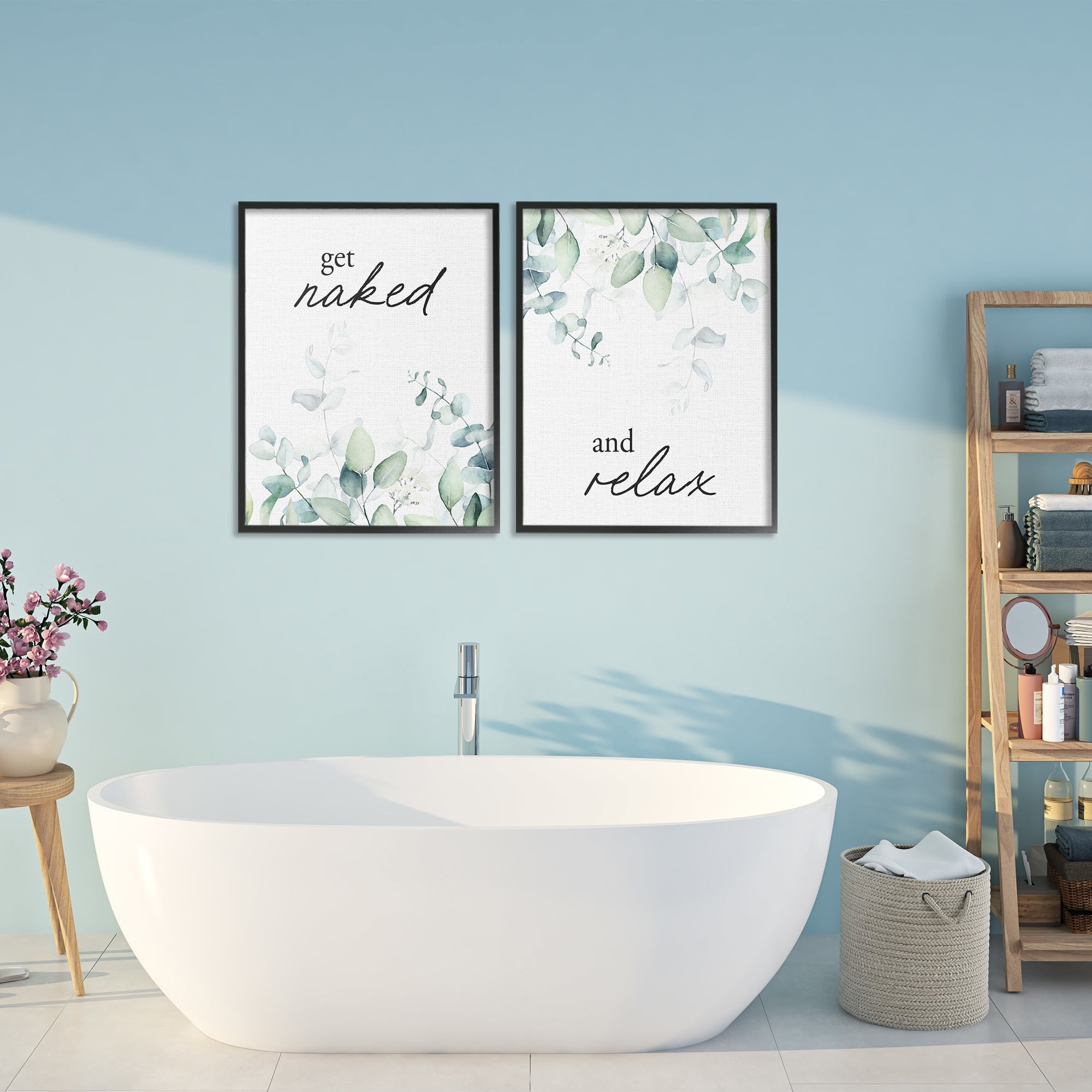 Get Naked & Relax Herbs 2 Piece Black Framed Giclee Art Set, design by Lettered and Lined
