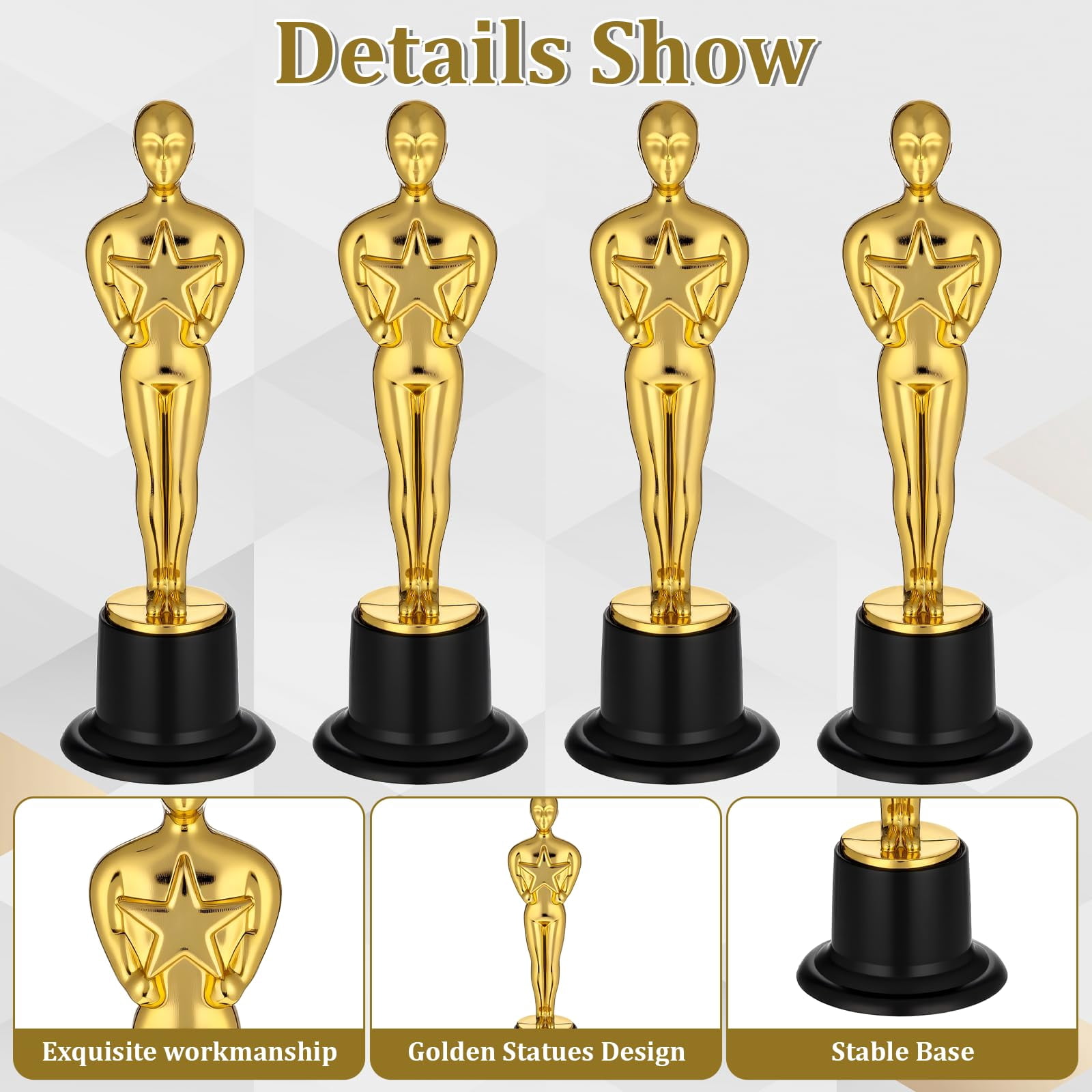 24 Pack Plastic Gold Star Award Trophies 6 Inch Tall Golden Statue Award Mini Trophy Party Favors for Celebrations, School Awards, Game Prize, Party Prize and Appreciation Gifts Kids Adults