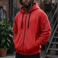 thumbnail image 2 of Delconic Mens Zip Up Hoodie Jacket Long Sleeve Drawstring Hood Sweatshirt with Multiple Zipper Pockets Casual Active Outerwear Red 3XL, 2 of 9